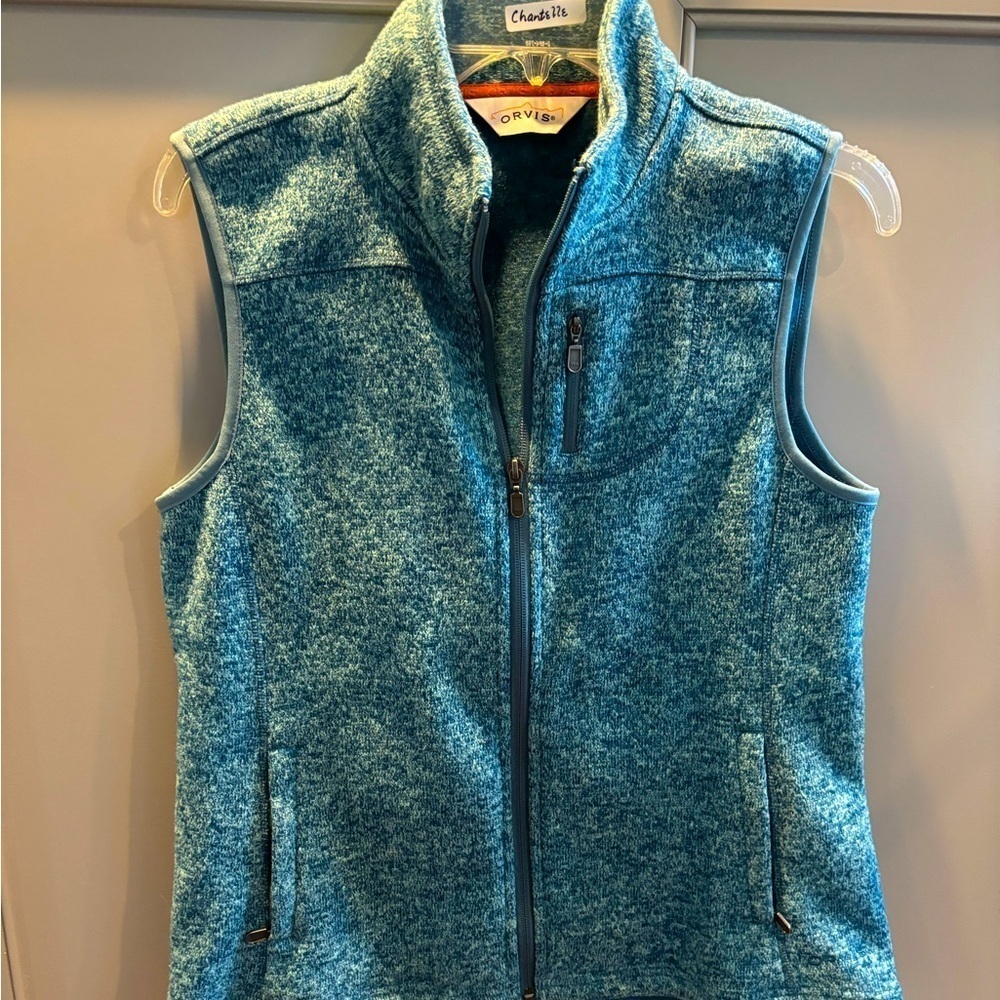 Orvis Women's Trout Bum Sweater Fleece Full Zip Vest Marled Blue Teal